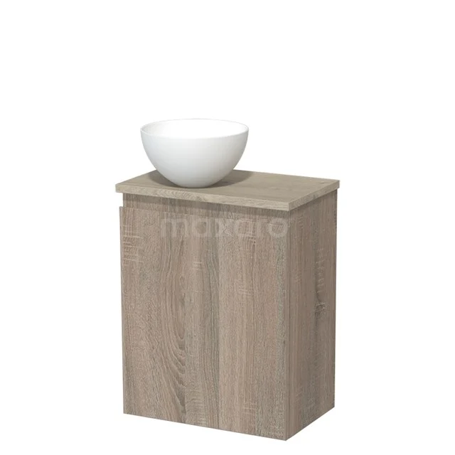 Toiletmeubel met waskom | 41 cm Eiken Greeploos front Mat wit Solid surface waskom Lichtgrijs eiken blad TMK10-14306