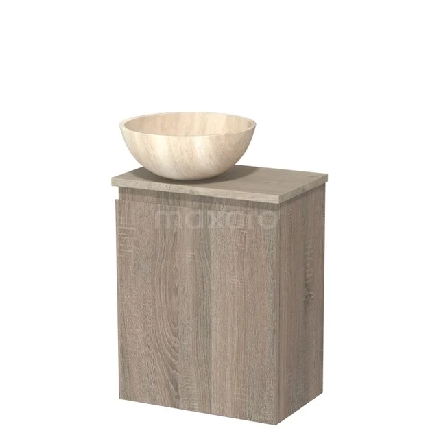 Toilet unit with wash basin | 41 cm Oak Handleless front Travertine Natural stone countertop wash basin Light grey oak worktop TMK10-14307