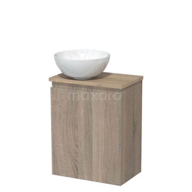 Toilet unit with countertop wash basin | 41 cm Oak Handleless front High-gloss white Ceramic countertop wash basin Light brown oak worktop TMK10-14310