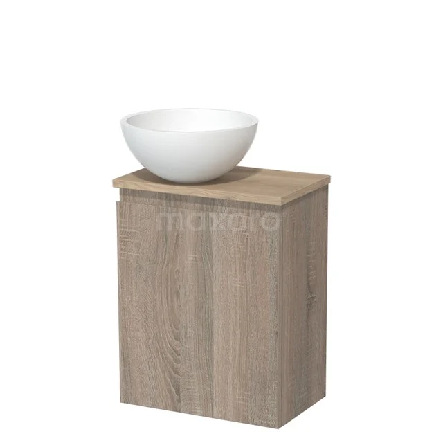 Toilet unit with wash basin | 41 cm Oak Handleless front Matte white Solid surface wash basin Light brown oak worktop TMK10-14311