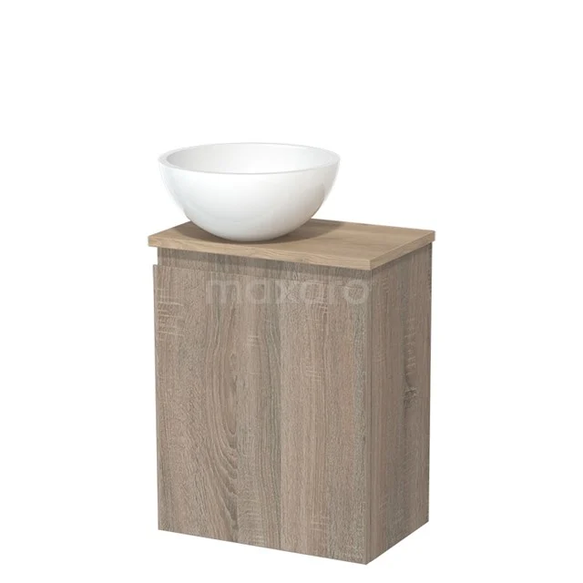 Toilet unit with wash basin | 41 cm Oak Handleless front High-gloss white Mineral marble countertop wash basin Light brown oak worktop TMK10-14312