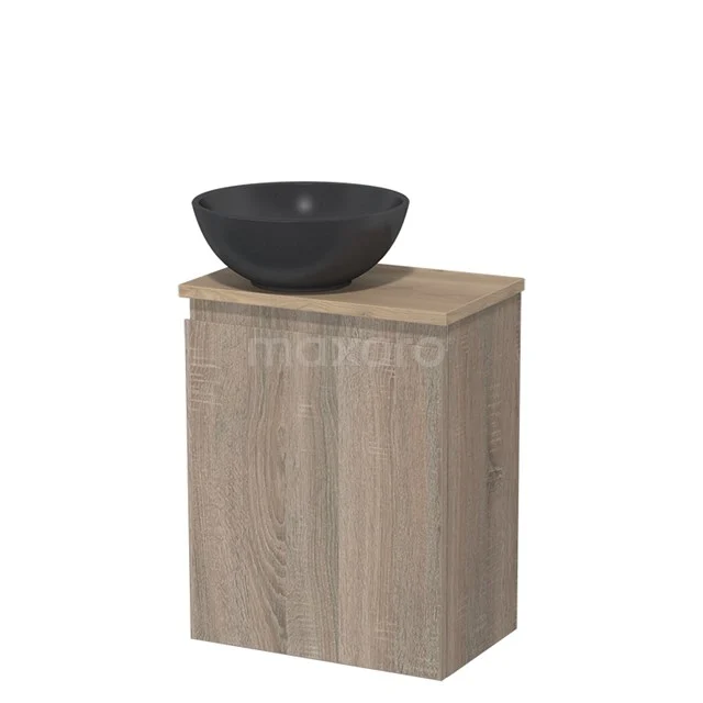 Toilet unit with countertop wash basin | 41 cm Oak Handleless front Matte black Quartz basin Light brown oak worktop TMK10-14314