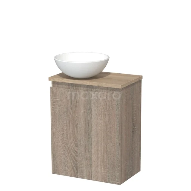 Toilet unit with wash basin | 41 cm Oak Handleless front Matte white Ceramic countertop wash basin Light brown oak worktop TMK10-14315