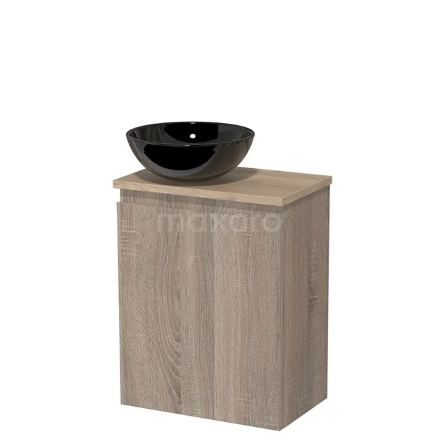 Toilet unit with countertop wash basin | 41 cm Oak Handleless front High-gloss black Ceramic basin Light brown oak worktop TMK10-14317