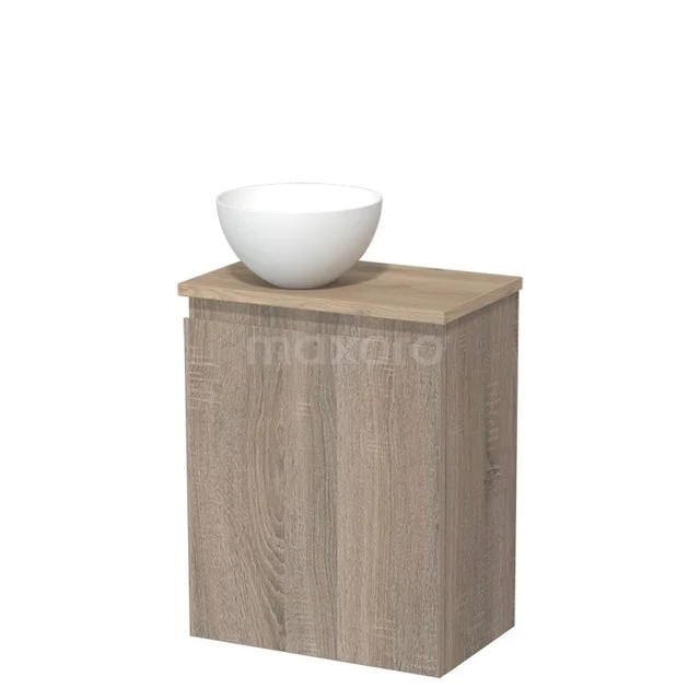Toilet unit with wash basin | 41 cm Oak Handleless front Matte white Solid surface wash basin Light brown oak worktop TMK10-14319