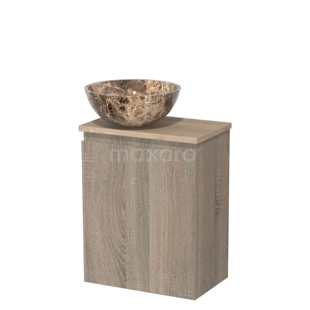 Toiletmeubel met waskom | 41 cm Eiken Greeploos front Dark emperador Natuursteen waskom Lichtbruin eiken blad TMK10-14322