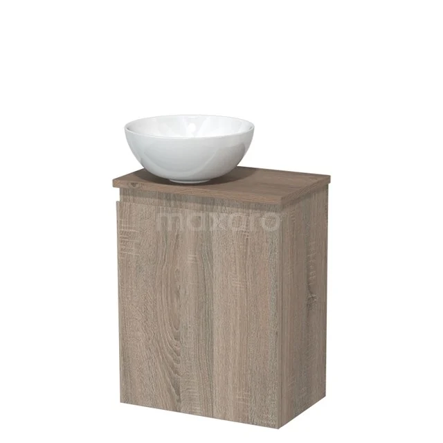 Toiletmeubel met waskom | 41 cm Eiken Greeploos front Hoogglans wit Keramiek waskom Middenbruin eiken blad TMK10-14323