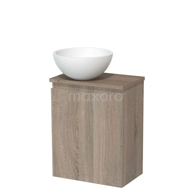 Toiletmeubel met waskom | 41 cm Eiken Greeploos front Mat wit Solid surface waskom Middenbruin eiken blad TMK10-14324