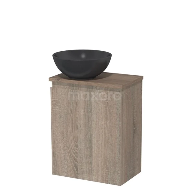 Toilet unit with countertop wash basin | 41 cm Oak Handleless front Matte black Quartz wash basin Mid brown oak worktop TMK10-14327