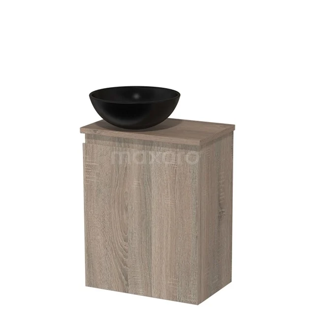 Toilet unit with wash basin | 41 cm Oak Handleless front Matte black Ceramic Countertop wash basin Mid brown oak worktop TMK10-14329