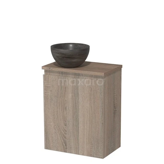 Toiletmeubel met waskom | 41 cm Eiken Greeploos front Blue stone Natuursteen waskom Middenbruin eiken blad TMK10-14331