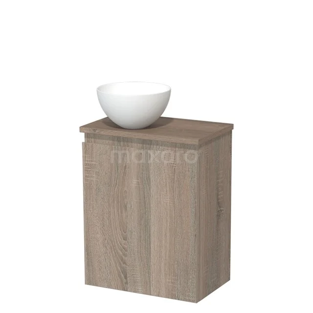 Toilet unit with wash basin | 41 cm Oak Handleless front Matte white Solid surface wash basin Mid brown oak worktop TMK10-14332