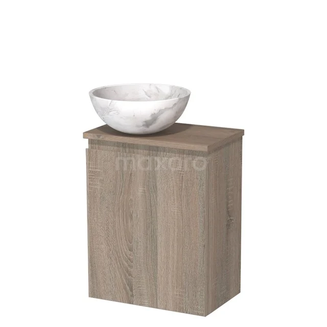 Toilet unit with wash basin | 41 cm Oak Handleless front White marble Natural stone countertop wash basin Mid brown oak worktop TMK10-14334