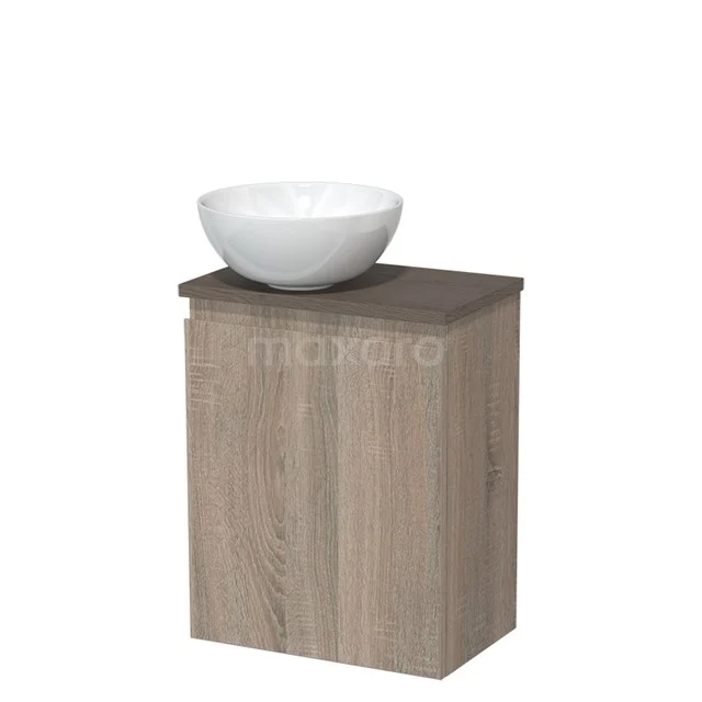 Toiletmeubel met waskom | 41 cm Eiken Greeploos front Hoogglans wit Keramiek waskom Donkerbruin eiken blad TMK10-14336