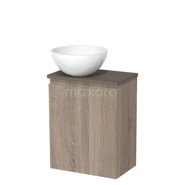 Toiletmeubel met waskom | 41 cm Eiken Greeploos front Hoogglans wit Mineraalmarmer waskom Donkerbruin eiken blad TMK10-14338