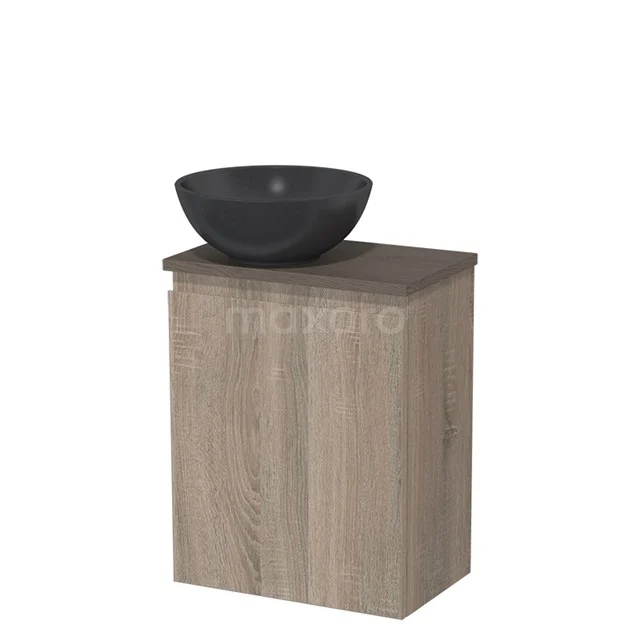 Toilet unit with countertop wash basin | 41 cm Oak Handleless front Matte black Quartz wash basin Dark brown oak worktop TMK10-14340