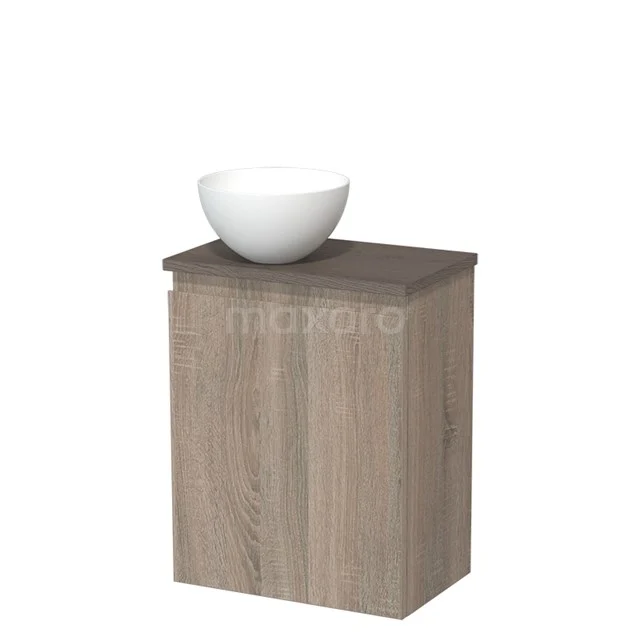 Toiletmeubel met waskom | 41 cm Eiken Greeploos front Mat wit Solid surface waskom Donkerbruin eiken blad TMK10-14345