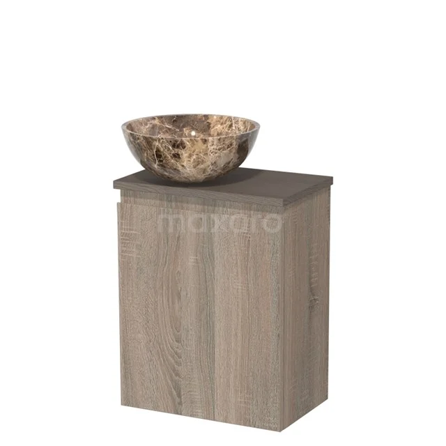 Toiletmeubel met waskom | 41 cm Eiken Greeploos front Dark emperador Natuursteen waskom Donkerbruin eiken blad TMK10-14348