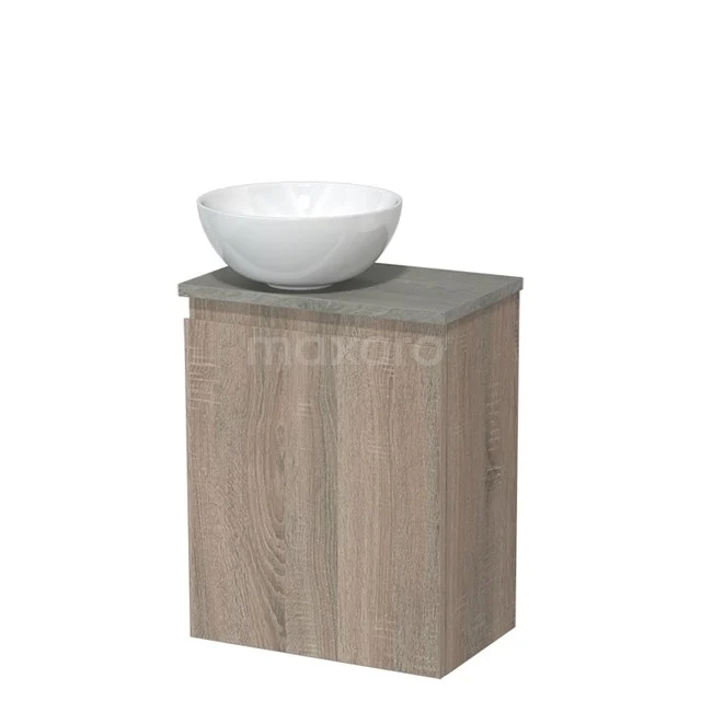 Toiletmeubel met waskom | 41 cm Eiken Greeploos front Hoogglans wit Keramiek waskom Grijs eiken blad TMK10-14349