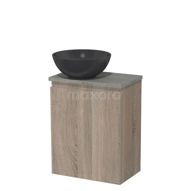 Toilet unit with countertop wash basin | 41 cm Oak Handleless front Matte black Quartz wash basin Grey oak worktop TMK10-14353