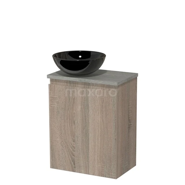 Toiletmeubel met waskom | 41 cm Eiken Greeploos front Hoogglans zwart Keramiek waskom Grijs eiken blad TMK10-14356