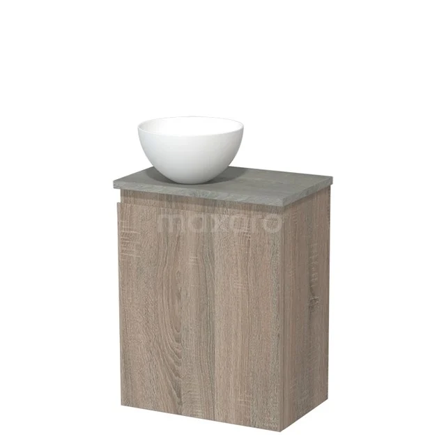 Toilet unit with countertop wash basin | 41 cm Oak Handleless front Matte white Solid surface wash basin Grey oak worktop TMK10-14358