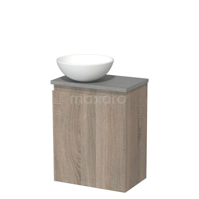 Toilet unit with countertop wash basin | 41 cm Oak Handleless front Matte white Ceramic basin Light grey concrete worktop TMK10-14364