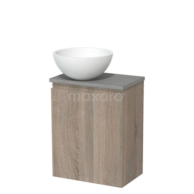 Toilet unit with countertop wash basin | 41 cm Oak Handleless front Matte white Solid surface wash basin Light grey concrete worktop TMK10-14366