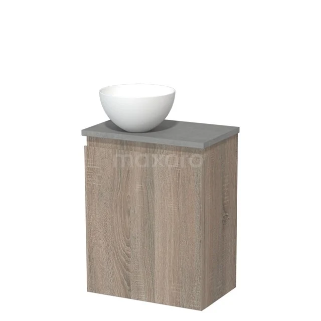 Toilet unit with countertop wash basin | 41 cm Oak Handleless front Matte white Solid surface wash basin Light grey concrete worktop TMK10-14372