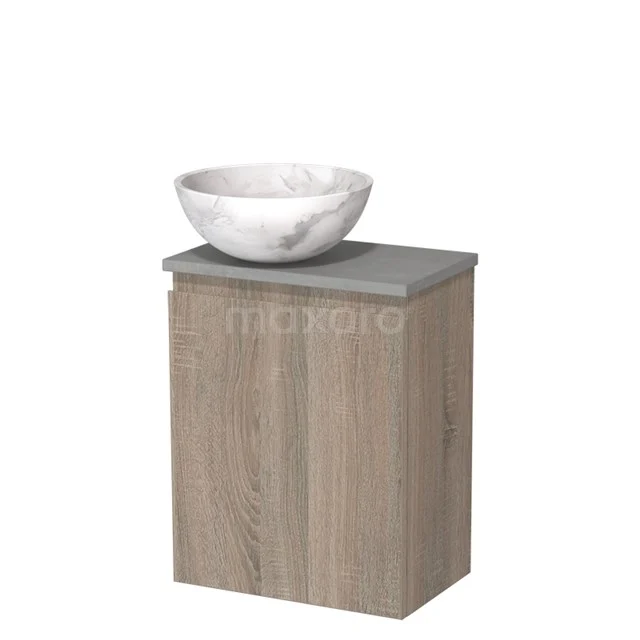 Toiletmeubel met waskom | 41 cm Eiken Greeploos front Wit marmer Natuursteen waskom Lichtgrijs beton blad TMK10-14374