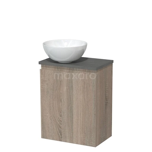 Toiletmeubel met waskom | 41 cm Eiken Greeploos front Hoogglans wit Keramiek waskom Donkergrijs beton blad TMK10-14376