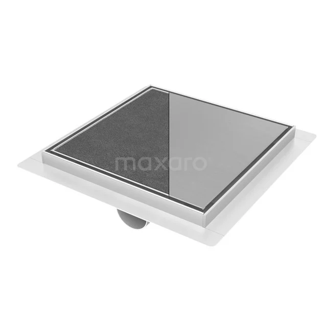 Viereckige Edelstahl-Duschrinne mit schwarzem Abdeckeinsatz, modernes Design, ideal für elegante Badezimmergestaltung.