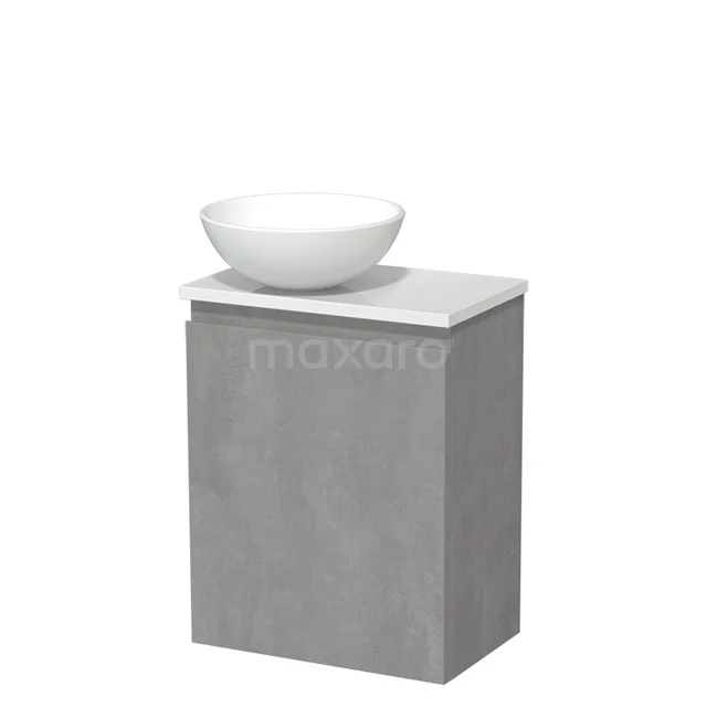 Countertop wash basin | 41 cm Light grey concrete Handleless front Matte white Ceramic basin High-gloss white worktop TMK10-14433