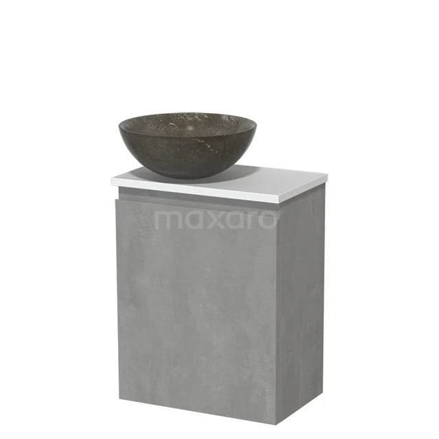 Toiletmeubel met waskom | 41 cm Lichtgrijs beton Greeploos front Blue stone Natuursteen waskom Mat wit blad TMK10-14444