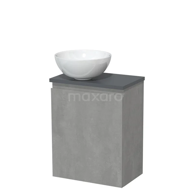 Toiletmeubel met waskom | 41 cm Lichtgrijs beton Greeploos front Hoogglans wit Keramiek waskom Donkergrijs blad TMK10-14454