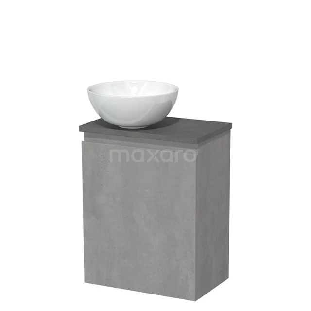 Toiletmeubel met waskom | 41 cm Lichtgrijs beton Greeploos front Hoogglans wit Keramiek waskom Donkergrijs beton blad TMK10-14598