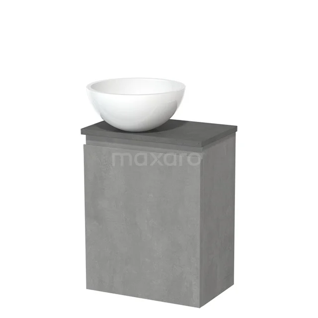 Toiletmeubel met waskom | 41 cm Lichtgrijs beton Greeploos front Hoogglans wit Mineraalmarmer waskom Donkergrijs beton blad TMK10-14600