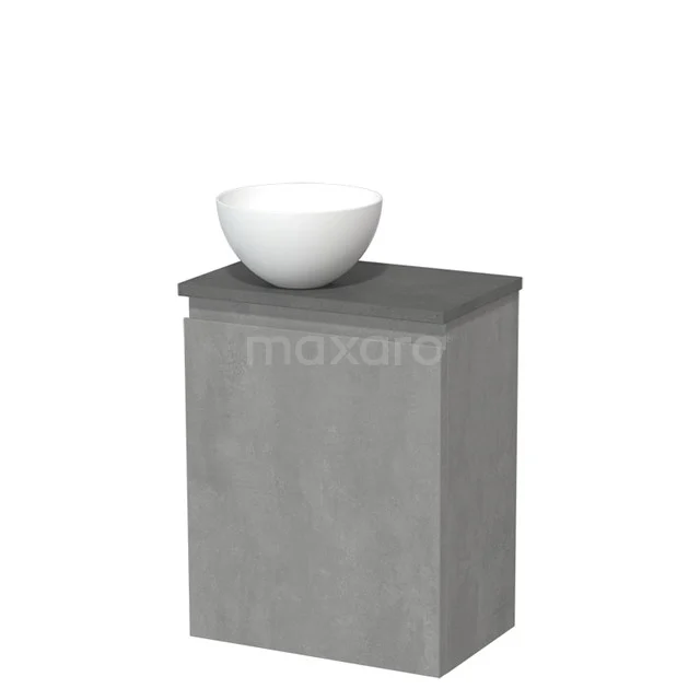 Toilet unit with countertop wash basin | 41 cm Light grey concrete Handleless front Matte white Solid surface basin Dark grey concrete worktop TMK10-14607