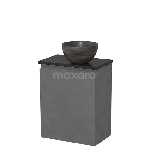 WC-Möbel mit Aufsatzwaschbecken | 41 cm Dunkelgrauer Beton Grifflose Front Blaustein Naturstein Aufsatzwaschbecken Matt Schwarz oben TMK10-14619 WC-Möbel mit Aufsatzwaschbecken | 41 cm Dunkelgrauer Beton Grifflose Front Blaustein Naturstein Aufsatzwaschbecken Matt Schwarz oben TMK10-14619