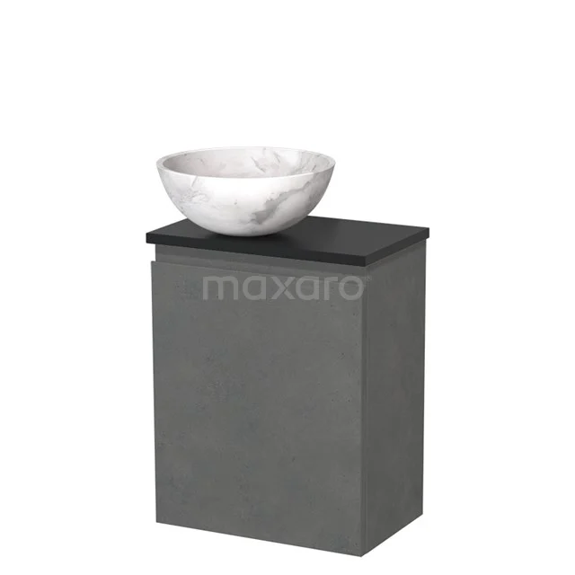 Toiletmeubel met waskom | 41 cm Donkergrijs beton Greeploos front Wit marmer Natuursteen waskom Mat zwart blad TMK10-14622