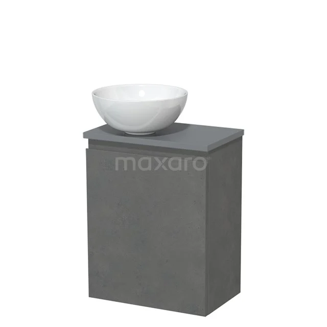 Toilet unit with countertop wash basin | 41 cm Dark grey concrete Handleless front High-gloss white Ceramic wash basin Mid grey fronts TMK10-14637