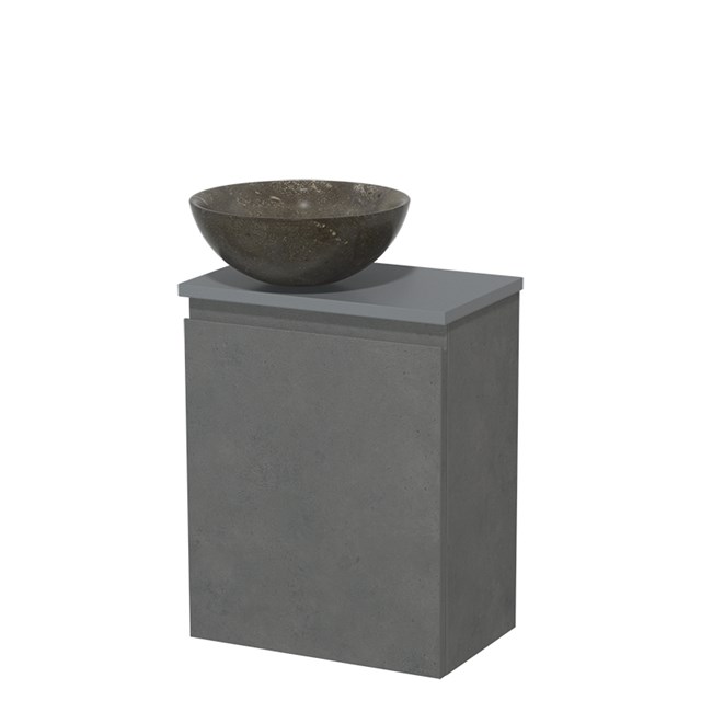 Toiletmeubel met waskom | 41 cm Donkergrijs beton Greeploos front Blue stone Natuursteen waskom Middengrijs blad TMK10-14640