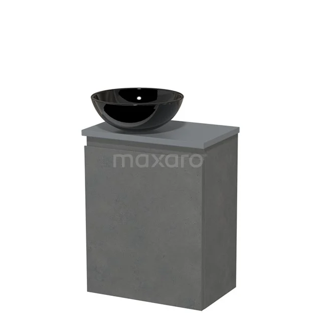 Toiletmeubel met waskom | 41 cm Donkergrijs beton Greeploos front Hoogglans zwart Keramiek waskom Middengrijs blad TMK10-14644