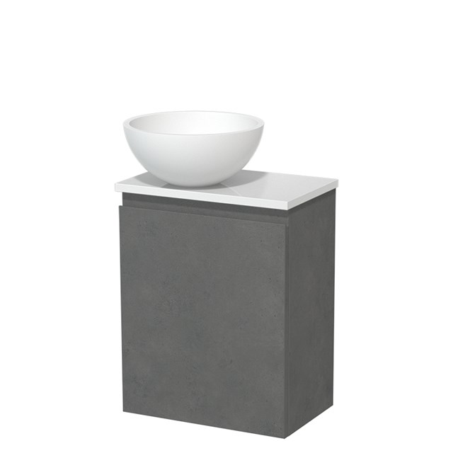 Toiletmeubel met waskom | 41 cm Donkergrijs beton Greeploos front Mat wit Solid surface waskom Hoogglans wit blad TMK10-14651