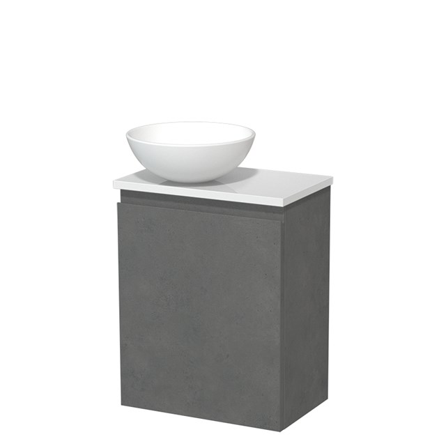 Toiletmeubel met waskom | 41 cm Donkergrijs beton Greeploos front Mat wit Keramiek waskom Hoogglans wit blad TMK10-14655