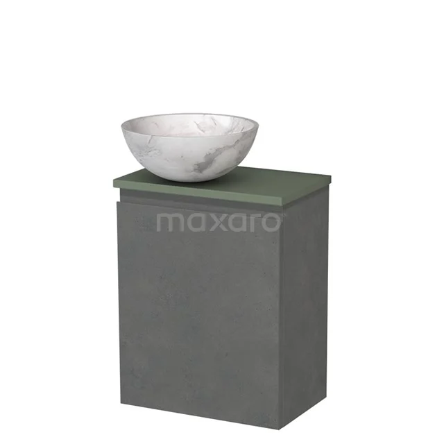 Toilet unit with countertop wash basin | 41 cm Dark grey concrete Handleless front White marble Natural stone basin Sage green worktop TMK10-14700
