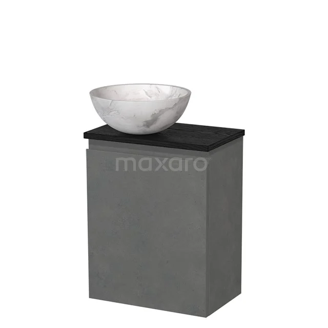 Toilet unit with countertop wash basin | 41 cm Dark grey concrete Handleless front White marble Natural stone worktop Black oak worktop TMK10-14713