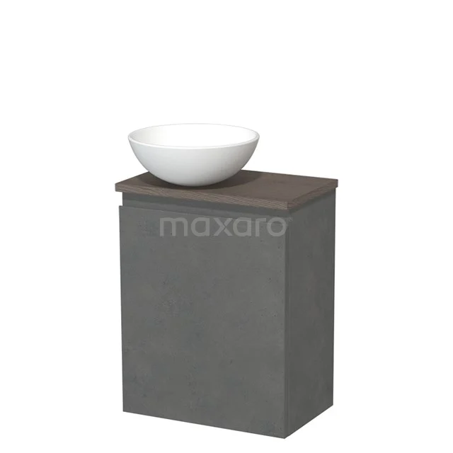 Toilet unit with countertop wash basin | 41 cm Dark grey concrete Handleless front Matte white Ceramic basin Dark brown oak top TMK10-14785