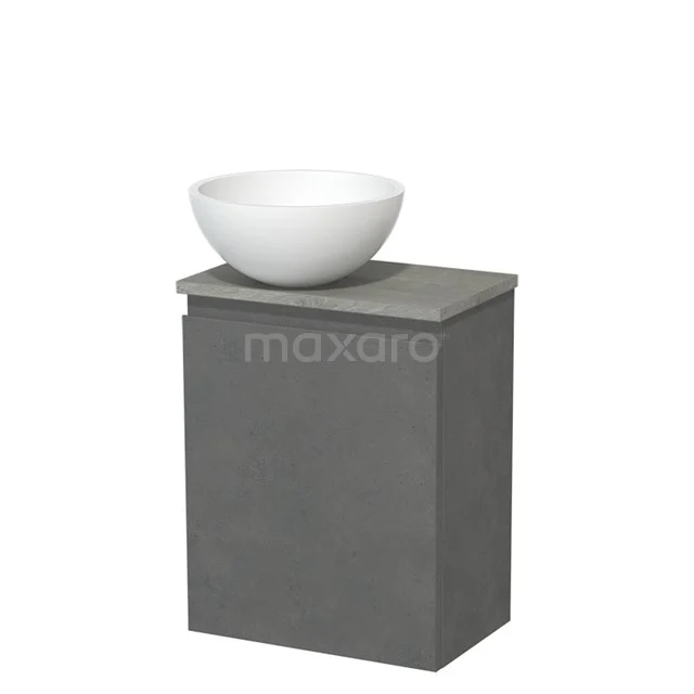 Toilet unit with countertop wash basin | 41 cm Dark grey concrete Handleless front Matte white Solid surface basin Grey oak worktop TMK10-14794