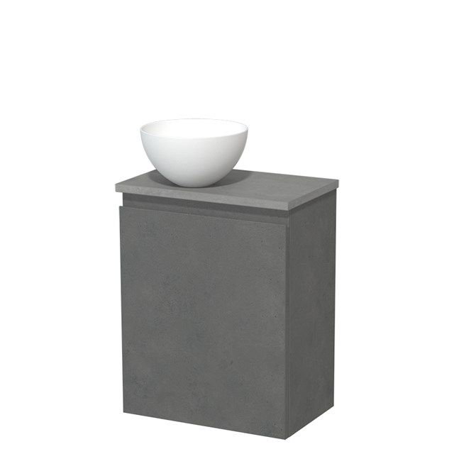 Toiletmeubel met waskom | 41 cm Donkergrijs beton Greeploos front Mat wit Solid surface waskom Lichtgrijs beton blad TMK10-14816